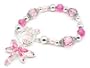 Silvertone Pink Crystal Dragonfly Charm Toggle Bracelet