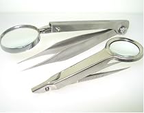 TWEEZERS with MAGNIFIER complete 2pc set = SMALL & LARGE