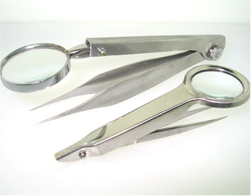 TWEEZERS with MAGNIFIER complete 2pc set = SMALL & LARGE