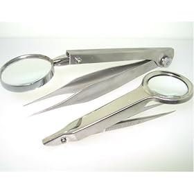 TWEEZERS with MAGNIFIER complete 2pc set = SMALL & LARGE