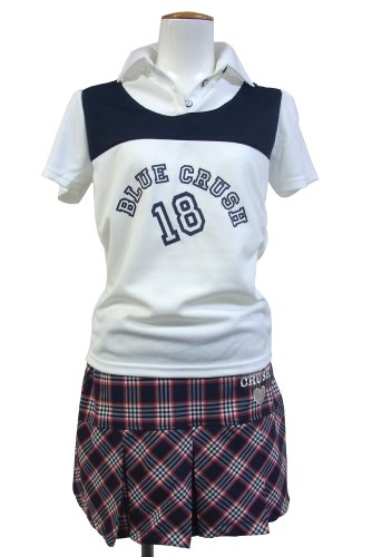 ブルークラッシュ 配色切替ポロ＋チェックプリーツスカート（上下セット）