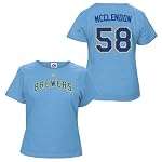 Mike Mcclendon Milwaukee Brewers Women's Light Blue Player Shirt by Majestic