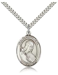 Free Engraving Included Medal- Sterling Silver St. Saint Philomena Pendant 1" Oval 7077SS w/24" SG Heavy Curb Chain w/Box Patron Saint of Children