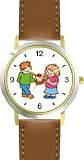 413GRAZfFHL. SL160  Boy and Girl with Valentine   WATCHBUDDY® DELUXE TWO TONE THEME WATCH   Arabic Numbers   Brown Leather Strap Womens Size Small