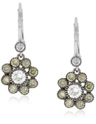 Sethi Couture Green and White Diamond Cluster Drop Earrings