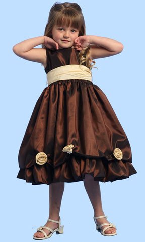 Chocolate Brown Sleeveless Taffeta Flower Girl Dress - Customize Colors! 4T