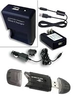 NIKON MH-23 Equivalent External AC DC Mini Charger for EN-EL9 Battery used with Nikon D3000 D60 D40x D40 D5000 Digital SLR Cameras - USB Charging Port for USB Enabled Cell Phones and MP3 Players ** Cable NOT for PC / Photo transfer - Package Includes 4-in-1 Memory Card Reader for Data Transfer