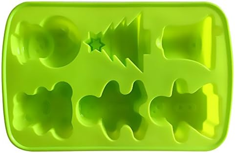 Kamlife KT 6 Cavities Christmas Bell Sknowman Tree Silicone Cake Baking Mold Cake Pan Muffin Cups Handmade Soap Moulds Biscuit Chocolate Ice Cube Tray DIY Mold (Green)