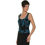 Beaded Evening Top for Evening, Formal, Holiday, Party, Wedding by Sean Collection (10662) Black/Turq