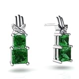 14K White Gold Square Emerald Earrings