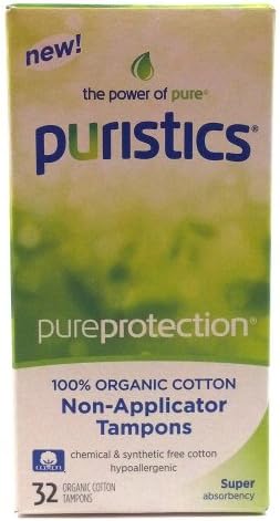 Puristics the Power of Pure Pureprotection 100% Organic Cotton Non Applicator Tampons 32 Super Absorbancy Tampons Chemical and Synthetic Free Cotton Hypoallergenic (1 Box)