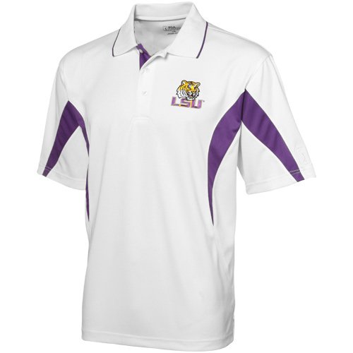 LSU Tigers PGA Tour White Color Block Golf Polo Shirt