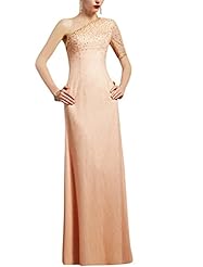 Spring One Shoulder Short Sleeves Cocktail Floor Length Satin Lace Backless Beaded Empire   Waistline Homecoming Dress/Prom Dress/Wedding Party Dress 