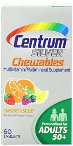 Centrum Silver Multivitamin/Multimineral Supplement Chewable Tablets for Adults 50+, Citrus Berry, 60-Count Bottles (Pack of 2)