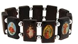 Dark Colored Wood Mary and Jesus Bracelet with Sparkles