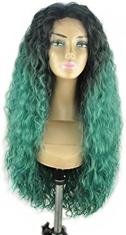 Multi Style 14-26" Synthetic Front Lace Wigs Front Hand Knotted Fiber Full Wigs Ombre Piano Colors 1BTGreen 26"