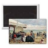 A Beach Scene (oil on canvas) by Eugene.. - 3x2 inch Fridge Magnet - large magnetic button - Magnet