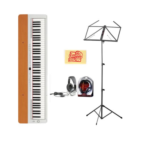 Yamaha P155S Silver Digital Piano with Stagg SHP2300 MUS-A3BK Music Stand and Dust Cloth