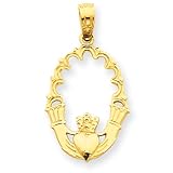 14k Solid Polished Flat-Backed Claddagh Pendant