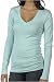 Apparel : Bella Ladies Sheer Rib Long Sleeve Longer Length V-Neck T Shirt. 8750