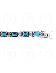 Sterling Silver -Rhodium Plated Sapphire CZ Emerald Cut Tennis Bracele