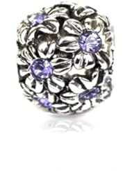 Best Gift ,Sterling Silver Daisy Flowers Charm with Lavender Swarovski Crystals, Fits Pandora and All Brands Charm Bracelets and Necklaces.