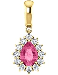 18K Yellow Gold 7.00x5.00mm Pear Cut Pink Tourmaline and Diamond Pendant -- LIFETIME WARRANTY