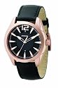 Fossil Gents Black Leather Strap Watch With Rose Gold Black Dial