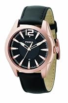 Fossil Gents Black Leather Strap Watch With Rose Gold Black Dial