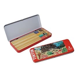 ADVENTURES OF TINTIN RED METAL PENCIL BOX WITH 8 TINTIN PENCILS