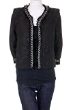 Hush Boucle Tweed Shiny Thread Fringe Oval Chrome Chain Trimmed Neckline Sleeves Snap Closures Lined Dress Jacket Black