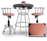 Chrome Bar Table & 2 Chrome Adjustable 24"-29" Peach Vinyl Seat Barstools
