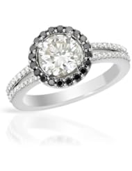 14K White Gold 1.21 CTW Color J-K SI2 Diamond and 0.14 CTW Color Black Opaque Diamond Solitaire Plus Women Ring. Ring Size 6.5. Total Item weight 4.8 g.