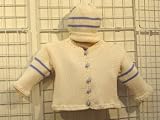 Ck625ID, Ivory Cotton/Denim stripe Baby Cardigan, Hat set