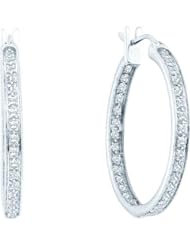0.25ctw Diamond Fashion Hoop Earrings 14K White Gold w/ 14 Diamonds