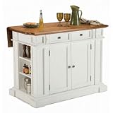 Kitchen Island with Oak Drop Leaf Top in White Finish