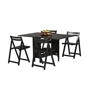 5pc Dinette Dining Table and Folding Chairs Set in Black Finish