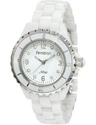 Armitron Womens 753920WTSV Swarovski Crystal NOW Silver-Tone and White Ceramic Bracelet Watch