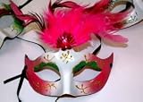 LOT de 3: Loup masque avec décor bijoux et plume 85009 déguisement (ROSE-VERT) Masques et Loups