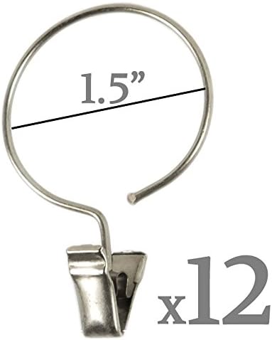 Rack and Hook Set of Decorative Wire Multipurpose Curtain Drapery Clip Rings Iron Metal 1.5 Inch Diameter , Great for Hanging Art Projects (12, Nickel)