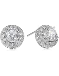 Platinum Plated Sterling Silver "100 Facets Collection" Round Cubic Zirconia Antique-Style Earrings