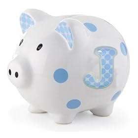 Mud Pie Initial Baby Boy Blue Initial Ceramic Polka Dot Piggy Bank, Letter JMud Pie Initial Baby Boy Blue Initial Ceramic Polka Dot Piggy Bank