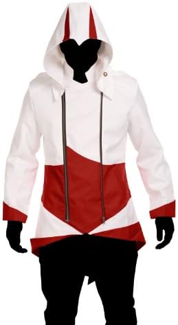 1stvital Cosplay Costume Uniform Jacket Zipper Coat,White & Red (Women-M)
