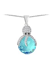Original Star K (tm) Large Octopus Pendant with 15mm Faceted Simulated Aquamarine Ball in 925 Sterling Silver