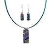 Dichroic Pendant and Earrings Set - XS-13 - Handmade Glass Hung on a 16" Stainless Steel Teal Colored Cord + 2" Extension Chain ~ 925 Sterling Silver - Exact Set