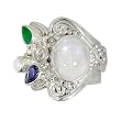 Sterling Silver, Aquamarine, Emerald and Iolite Ring by Sajen