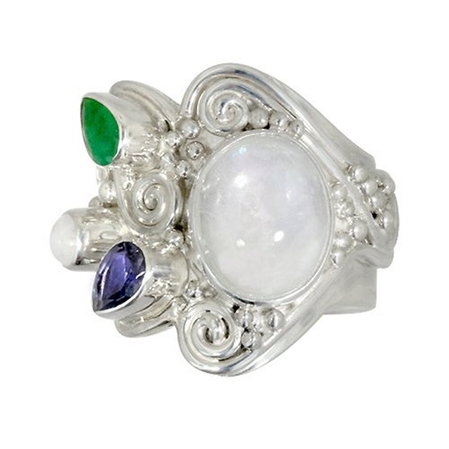 Sterling Silver, Aquamarine, Emerald and Iolite Ring by Sajen