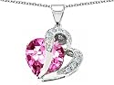10.30 cttw 925 Sterling Silver 14K White Gold Plated Lab Created Heart Shape Pink Sapphire Pendant
