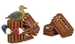 Lemax Plymouth Corners Village Collection 3-Piece Wooden Lobster Pots #14636