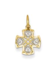 Genuine 14K Small Polished Cross & Rhodium Hearts Charm 0 .3 Gram Of Gold